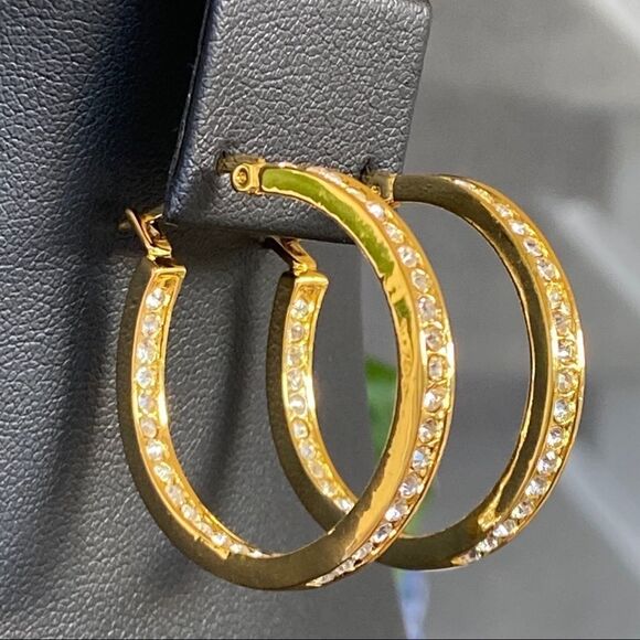 Channel Set Swarovski Crystals Statement Gold Hoop Earrings - Picture 3 of 9